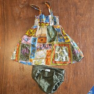 Kith Kids Multicolor Patchwork Dress with Green Diaper Cover Infant 9-12 Months